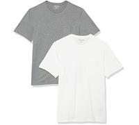 Amazon Essentials Maglietta Girocollo a Maniche Corte con Taschino Uomo, Pacco da 2, Grigio Puntinato/Bianco, XL