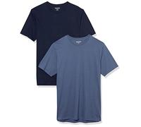 Amazon Essentials Maglietta Girocollo a Maniche Corte dalla vestibilità Aderente Uomo, Pacco da 2, Blu Marino/Blu Scuro, XXL
