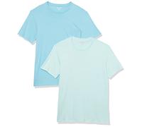Amazon Essentials Maglietta Girocollo a Maniche Corte dalla vestibilità Aderente Uomo, Pacco da 2, Blu Acqua/Blu Chiaro, S