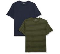 Amazon Essentials Maglietta Girocollo a Maniche Corte dalla vestibilità Aderente Uomo, Pacco da 2, Blu Marino/Verde Oliva Righe, XXL