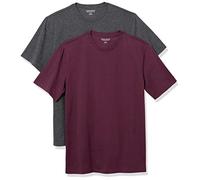 Amazon Essentials Maglietta Girocollo a Maniche Corte dalla vestibilità Aderente Uomo, Pacco da 2, Bordeaux/Carbone Puntinato, XS