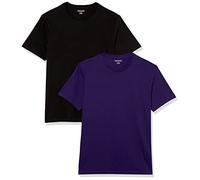 Amazon Essentials Maglietta Girocollo a Maniche Corte dalla vestibilità Aderente Uomo, Pacco da 2, Nero/Porpora Scuro, XXL