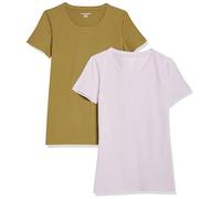 Amazon Essentials Maglietta Girocollo a Maniche Corte Vestibilità Regolare Donna, Pacco da 2, Lavanda/Verde Oliva, XL