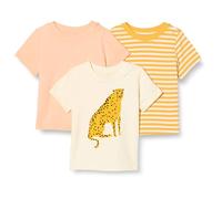 Amazon Essentials Magliette Maniche Corte Unisex Bambini e Ragazzi, Pacco da 3, Maculata/Pesca Pastello/Righe, 4 Anni