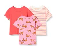 Amazon Essentials Magliette Maniche Corte Unisex Bimbi, Pacco da 3, Righe/Rosso/Tigrata, 6-9 mesi