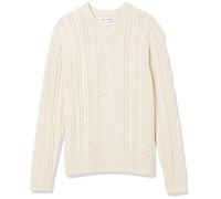 Amazon Essentials Maglione da Pescatore Girocollo a Coste a Manica Lunga in Cotone 100% Uomo, Bianco Sporco, XS
