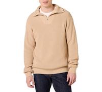 Amazon Essentials Maglione dalla vestibilità Comoda in Maglia a Costine con Zip Corta Uomo, Cammello Chiaro, S