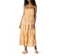 Amazon Essentials Maxi Abito a Balze a Trapezio, Vita Impero, in Raso di Cotone, vestibilità Classica Donna, Giallo Drato Beige Multi Folk Floral, M