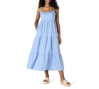 Amazon Essentials Maxi Abito a Balze a Trapezio, Vita Impero, Scollo a Cuore, in Raso di Cotone Donna, Blu Bianco Righe, L