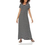 Amazon Essentials Maxi-Abito a Maniche Corte, Fluente Donna, Nero Bianco Marinara, XS