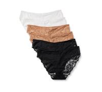 Amazon Essentials Mutandine in Pizzo Galloon Elasticizzato, Modelli Bikini, Hipster, Perizoma a Vita Alta Donna, Confezione da 6, Bianco/Bronzo Lavato/Nero, 42