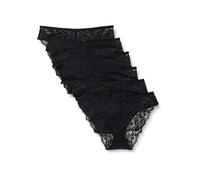 Amazon Essentials Mutandine in Pizzo Galloon Elasticizzato, Modelli Bikini, Hipster, Perizoma a Vita Alta Donna, Confezione da 6, Nero, 42