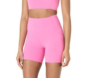 Amazon Essentials Pantaloncini Ciclista Tecnici in FormFlex Morbidissimo, a Vita Alta, 13 cm, con Tasche Donna, Rosa Fenicottero, M