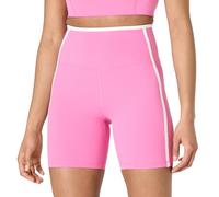 Amazon Essentials Pantaloncini Ciclista Tecnici in FormFlex Morbidissimo, a Vita Alta, 15 cm, con Bordatura a Contrasto Donna, Bianco/Rosa Fenicottero, M