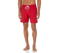 Amazon Essentials Pantaloncini da Bagno con Fodera Interna in Rete, Tasche, Chiusura con Coulisse Uomo, Rosso, L