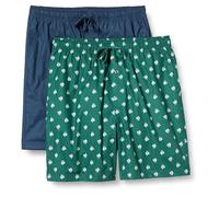 Amazon Essentials Pantaloncini da Pigiama in Popeline di Cotone Elasticizzato Traspirante con Coulisse Uomo, Pacco da 2, Indaco/Lupi, XS