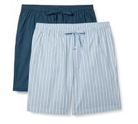 Amazon Essentials Pantaloncini del Pigiama da Casa in Popeline di Cotone Elasticizzato Uomo, Confezione de 2, Indaco/Righe, XXL