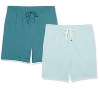 Amazon Essentials Pantaloncini del Pigiama in Maglia di Cotone da 18 cm Uomo, Pacco da 2, Blu Ghiaccio/Verde Turchese Scuro, XL