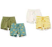 Amazon Essentials Pantaloncini Senza Chiusura in Cotone - Colori Fuori Produzione Unisex Bimbi, Pacco da 4, Ecru/Giallo Righe/Verde Acqua Slavato Grandi Felini/Verde Oliva, Prematuro