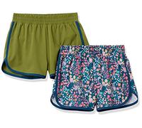 Amazon Essentials Pantaloncini Tecnici da Corsa Bambine e Ragazze, Pacco da 2, Verde Oliva Floreale, 3 Anni
