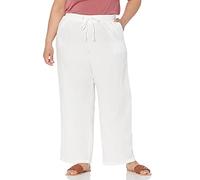 Amazon Essentials Pantaloni A Gamba Larga con Coulisse in Misto Lino vestibilità Comoda Donna, Bianco, XXL Plus