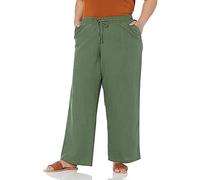 Amazon Essentials Pantaloni A Gamba Larga con Coulisse in Misto Lino vestibilità Comoda Donna, Verde Militare, 5XL Plus