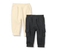 Amazon Essentials Pantaloni Cargo Da Jogging Bimbo, Pacco da 2, Beige/Carbone, 0-3 mesi