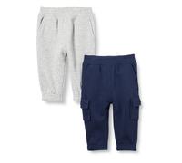 Amazon Essentials Pantaloni Cargo Da Jogging Bimbo, Pacco da 2, Grigio Chiaro Puntinato/Blu Marino, 12 mesi