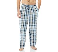 Amazon Essentials Pantaloni Pigiama in Popeline di Cotone dalla Linea Dritta con Coulisse ed Elastico in Vita Uomo, Blu Arancione Chiaro Madras Plaid, L