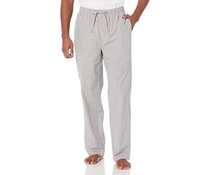 Amazon Essentials Pantaloni Pigiama in Popeline di Cotone dalla Linea Dritta con Coulisse ed Elastico in Vita Uomo, Grigio Motivo Scozzese, L