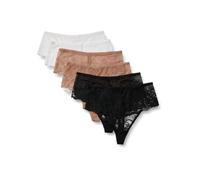 Amazon Essentials Perizoma a Vita Alta in Pizzo Gallone Elasticizzato Donna, Pacco da 6, Bianco/Bronzo Lavato/Nero, 44