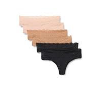 Amazon Essentials Perizoma in Microfibra Effetto Pesca con Bordo in Pizzo Donna, Pacco da 6, Bronzo Lavato/Nero/Petalo Chiaro, 42