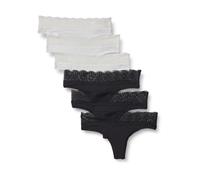 Amazon Essentials Perizoma in Microfibra Effetto Pesca con Bordo in Pizzo Donna, Pacco da 6, Nero/Bianco, 52