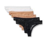 Amazon Essentials Perizoma in Pizzo Elasticizzato Donna, Pacco da 6, Bianco/Bronzo Lavato/Nero, 50