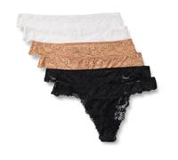 Amazon Essentials Perizoma in Pizzo Gallone Elasticizzato Donna, Pacco da 6, Bianco/Bronzo Lavato/Nero, 44