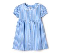 Amazon Essentials Peter Pan - Vestito da Bambina in Rasatello di Cotone, vestibilità Aderente e Svasata, a Righe Bianche e Blu, 6-9 Mesi