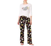 Amazon Essentials Pigiama con Maglia a Maniche Lunghe e Pantaloni in Flanella Leggera Donna, Banda Dei Looney Tunes - Da Donna, L