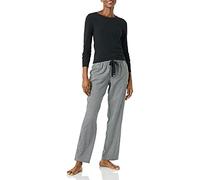 Amazon Essentials Pigiama con Maglia a Maniche Lunghe e Pantaloni in Flanella Leggera Donna, Nero/Bianco, Percalle, XS