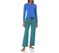 Amazon Essentials Pigiama con Pantaloni in Flanella Leggera e Maglia a Maniche Lunghe - colori fuori produzione Donna, Blu Verde Righe, XL Plus