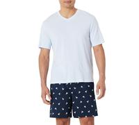 Amazon Essentials Pigiama Corto in Popeline di Cotone Uomo, Anatre/Blu Chiaro, S