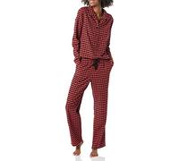 Amazon Essentials Pigiama da Donna in Flanella a Maniche Lunghe con Bottoni sul Davanti e Pantaloni, Nero e Rosso, Mini Plaid di Bufalo, Taglia M
