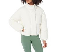 Amazon Essentials Piumino Corto con Cerniera a Tutta Lunghezza (Pile Trapuntato Opaco o Sherpa) Donna, Bianco Guscio D'uovo, 3XL Plus
