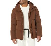 Amazon Essentials Piumino di Media Lunghezza con Cappuccio (Disponibile in Taglie Extra Forti) Uomo, Marrone Intenso, XL