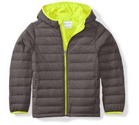 Amazon Essentials Piumino Leggero con Cappuccio Impermeabile e Ripiegabile Bambini e Ragazzi, Grigio Scuro Fluorescente Giallo, 8 Anni
