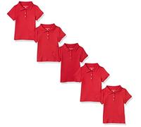 Amazon Essentials Polo da Ragazza a Maniche Corte in Tessuto Interlock, Confezione da 5, Rosso, XS
