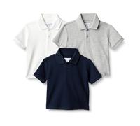Amazon Essentials Polo in Cotone e Spandex Bambini e Ragazzi, Pacco da 3, Bianco/Blu Marino/Grigio Chiaro Puntinato, 4 anni