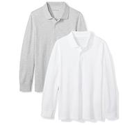 Amazon Essentials Polo in Filato piqué a Maniche Lunghe Bambini e Ragazzi, Pacco da 2, Bianco/Grigio Puntinato, 4 Anni