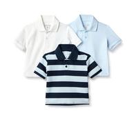 Amazon Essentials Polo in Piqué di Cotone e Spandex Bambini e Ragazzi, Pacco da 3, Bianco/Blu Chiaro/Righe Da Rugby, 10 anni