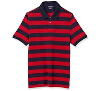 Amazon Essentials Polo in piqué di Cotone Slim Uomo, Blu Marino Rosso Righe da Rugby, XS