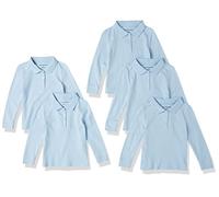 Amazon Essentials Polo in Tessuto Interlock a Maniche Lunghe Bambine e Ragazze, Pacco da 5, Blu Chiaro, 11-12 Anni